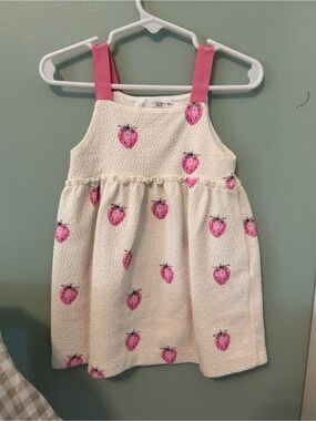 Zara Cream Sundress with Pink Strawberry Print and Pink Straps